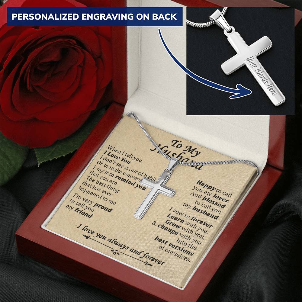 For Husband - Call You My Lover - Cross Customize Engraved Cross Necklace