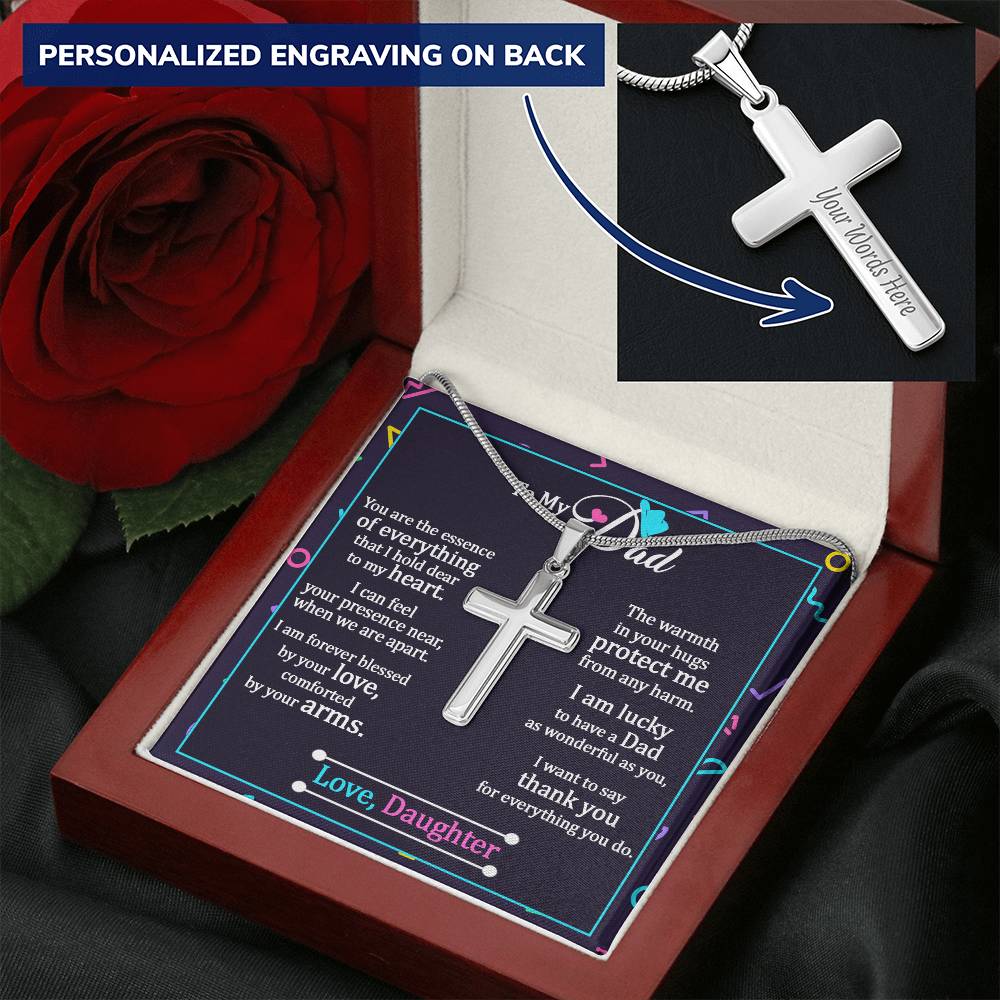 Father's Day Customize Cross Necklace  Dad Quote Gift Design Father Is Everything Customize Engraved Cross Necklace