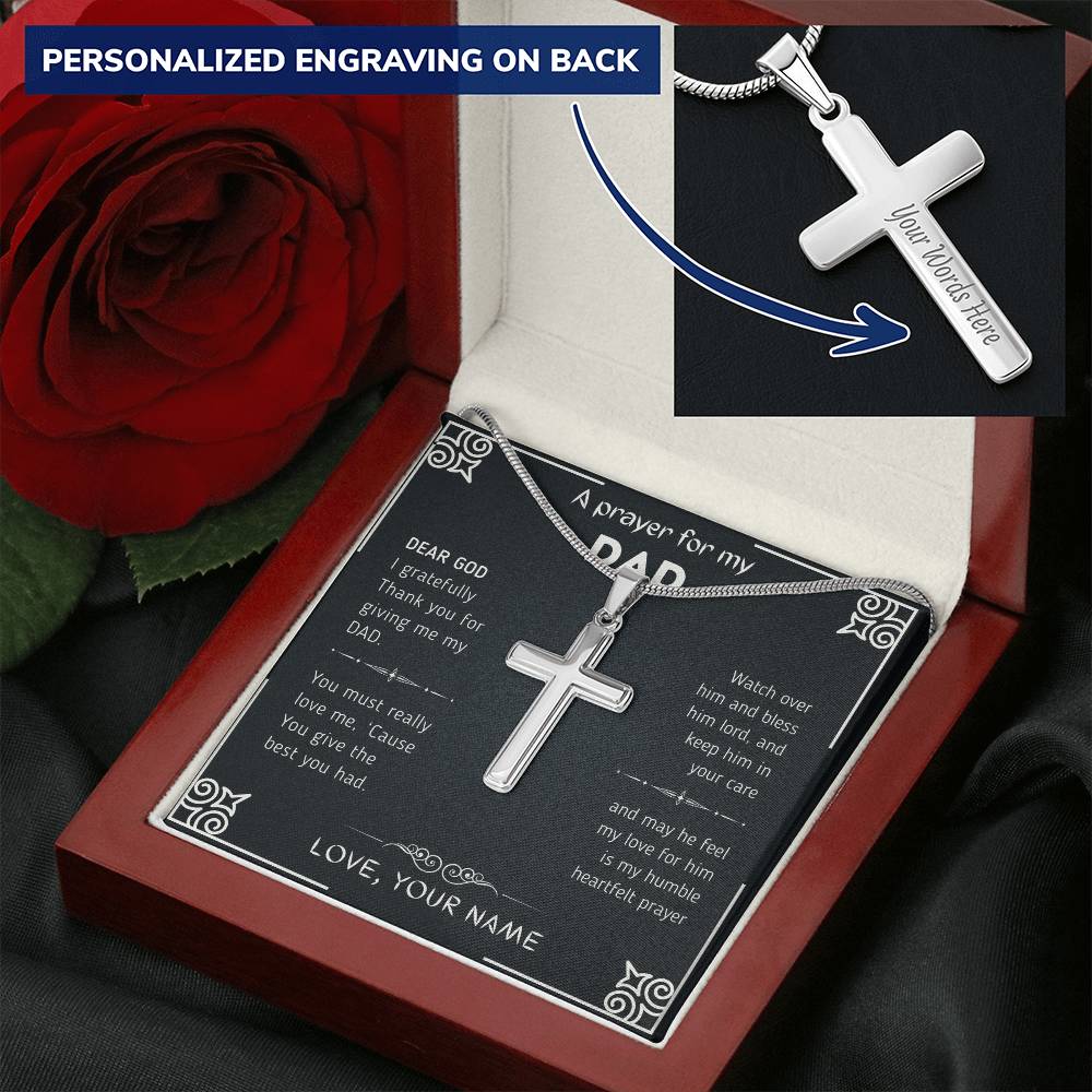 Dad  Prayer Customize Engraved Cross Necklace