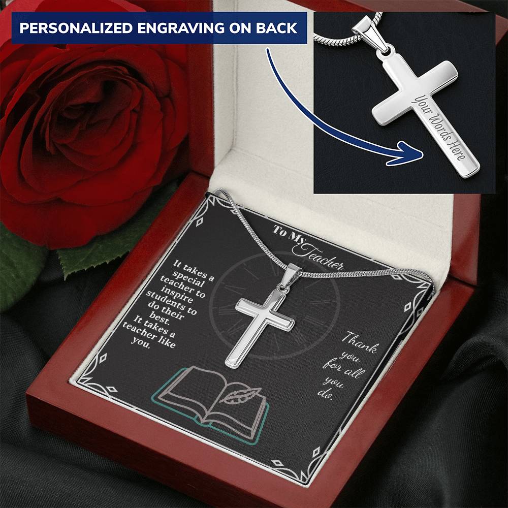 Cross Necklace For Teachers Professor Tutor Gift From Student Gift Necklace For Teacher. Customize Engraved Cross Necklace