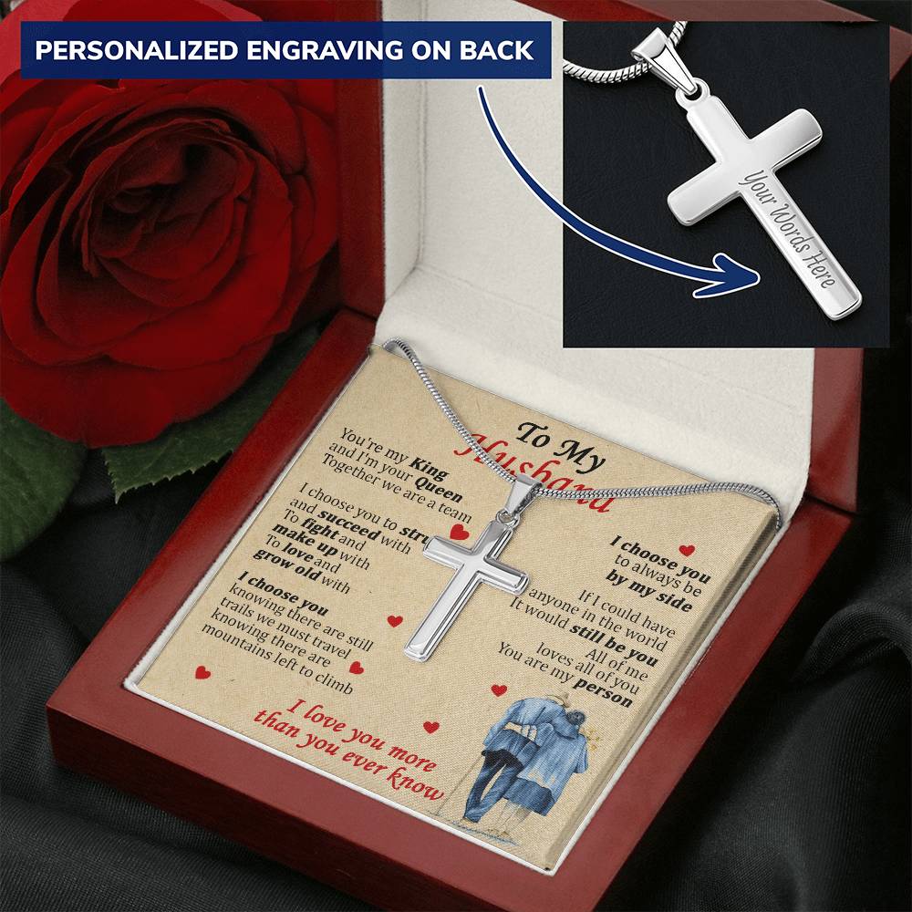 For Husband - All Of Me - Cross Customize Engraved Cross Necklace