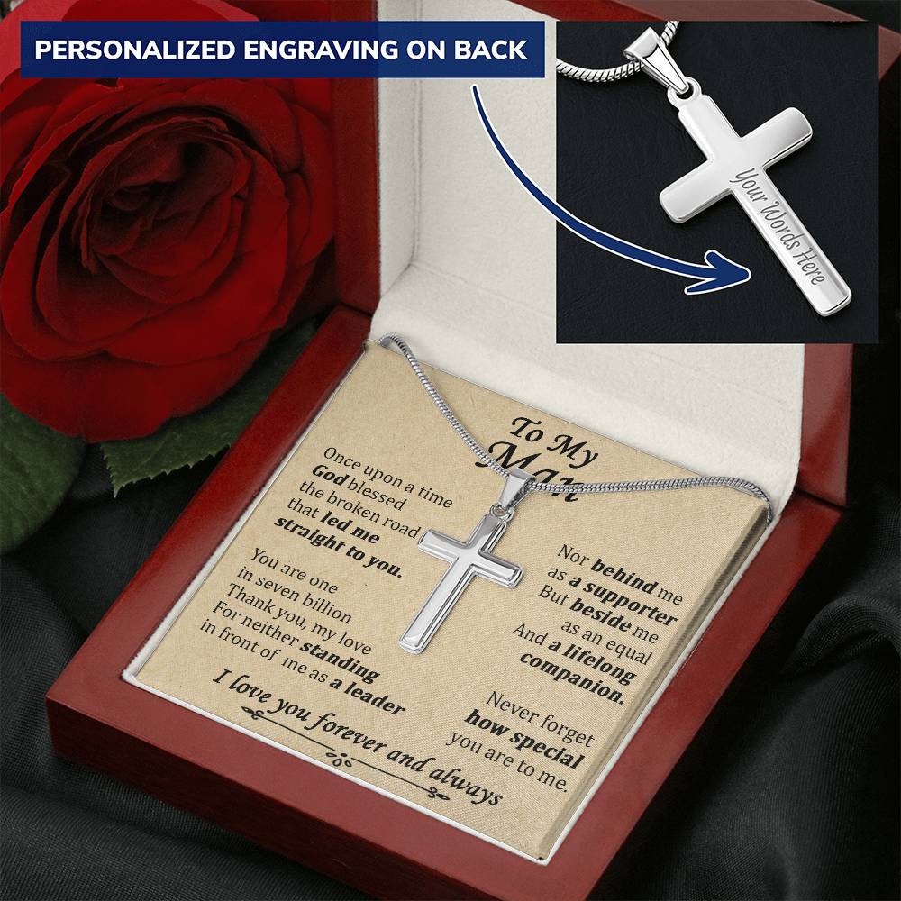 For Your Man - A Supporter - Cross Customize Engraved Cross Necklace