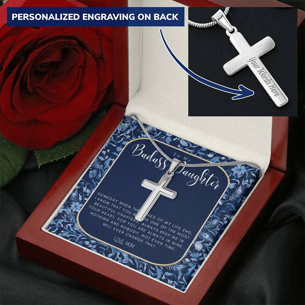 Badass Daughter Gift  To My Daughter Necklace From Mom  Grown Up Daughter Gift From Mom Customize Engraved Cross Necklace