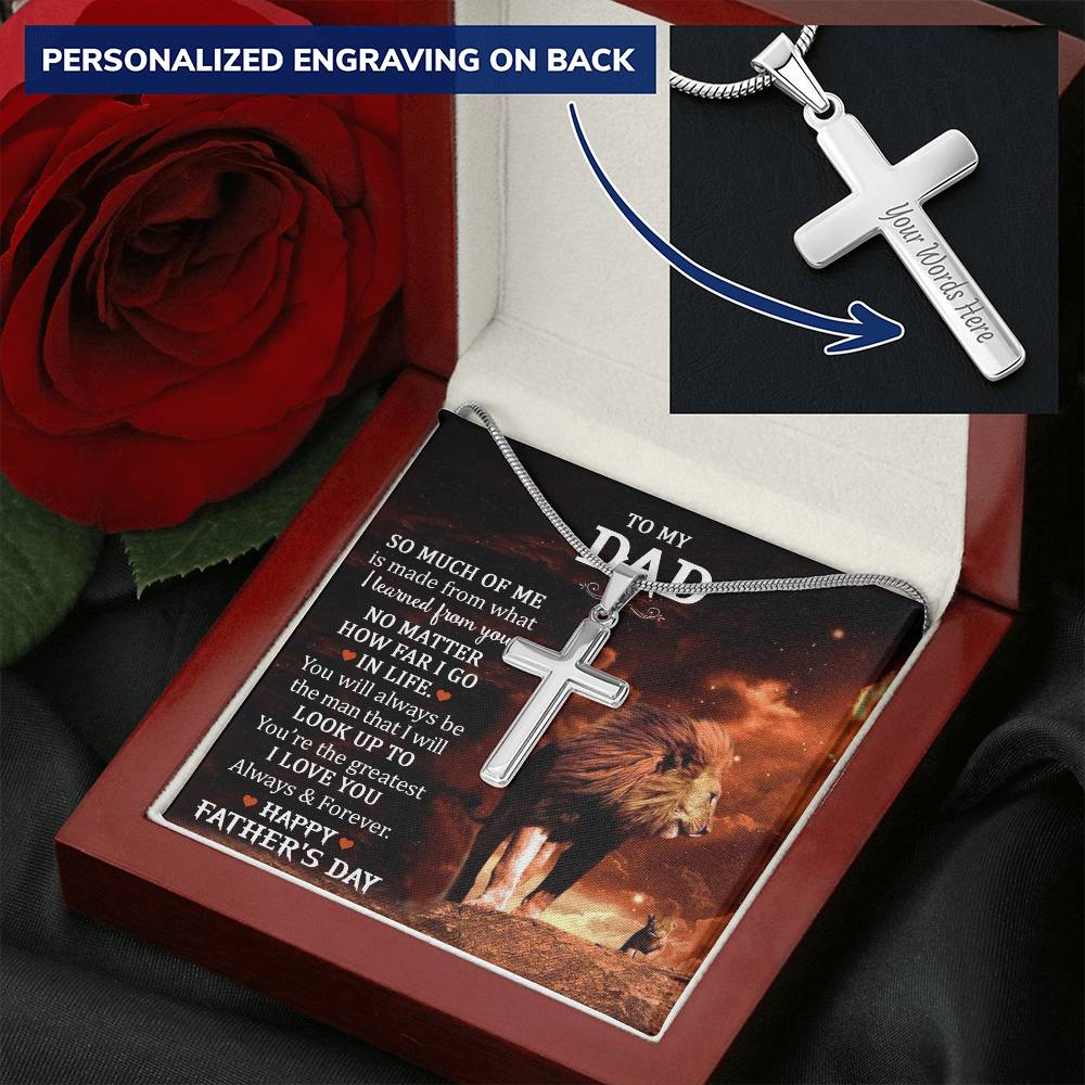 Father's Day Gift From Son Or Daughter - Cross Necklace With Keepsake Message Card Customize Engraved Cross Necklace