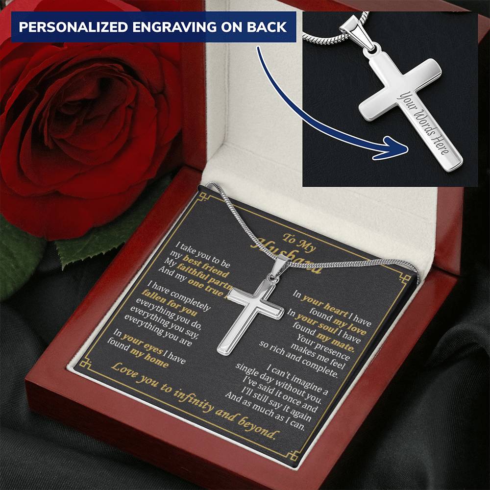 For Husband - Your Eyes - Cross Customize Engraved Cross Necklace