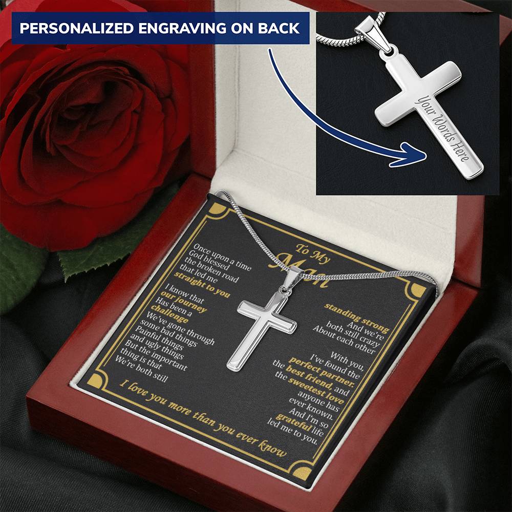 For Your Man - The Broken Road - Cross Customize Engraved Cross Necklace