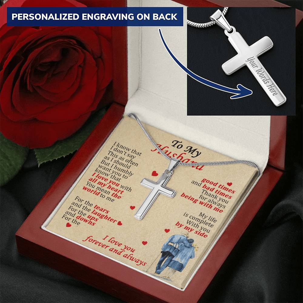 For Husband - My Life Is Complete - Cross Customize Engraved Cross Necklace