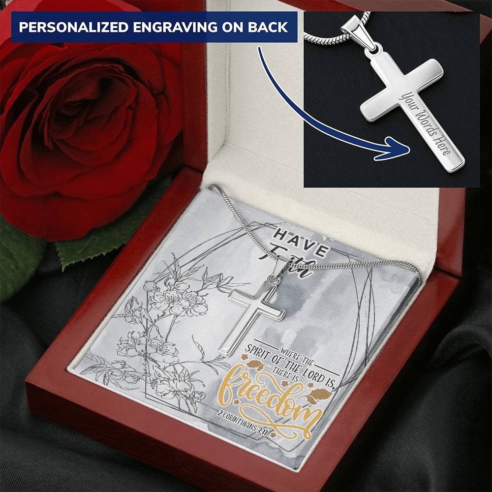 Dad To Son Gifts - Where The Spirit Of The Lord Is There Is Freedom 1 Customize Engraved Cross Necklace