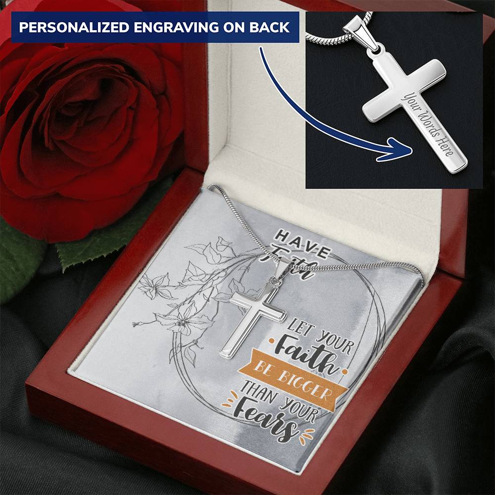 Dad To Son Gifts Cross Necklace Chain Bible Verse - Let Your Faith Be Bigger Than Your Fears Customize Engraved Cross Necklace