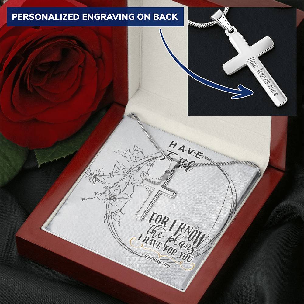 Dad To Son Gifts Cross Necklace Chain Bible Verse - For I Know The Plans I Have For You Customize Engraved Cross Necklace