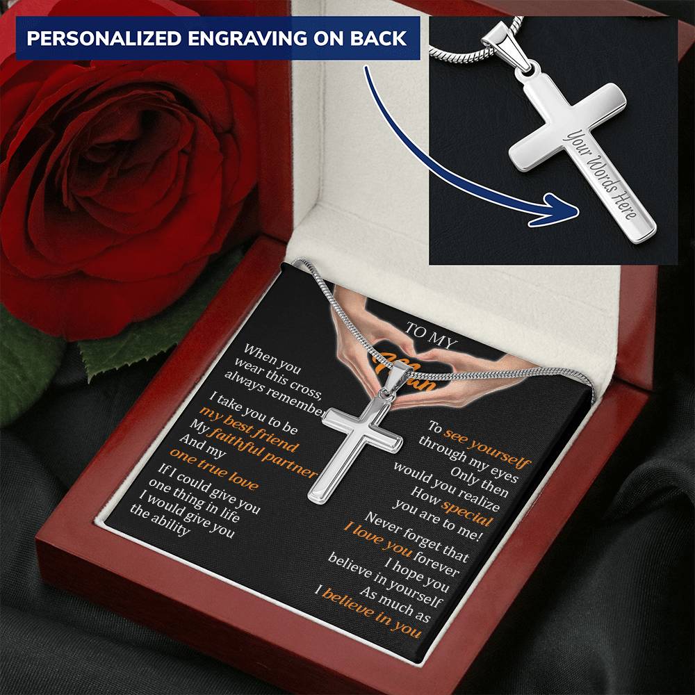 For Your Man - I Love You Forever - Cross 1 Customize Engraved Cross Necklace