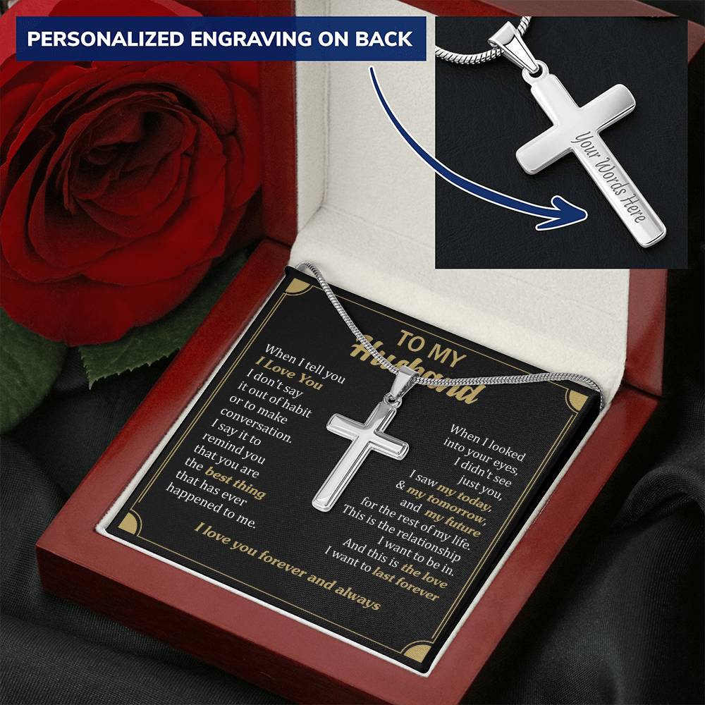 For Husband - The Rest Of My Life - Cross Customize Engraved Cross Necklace
