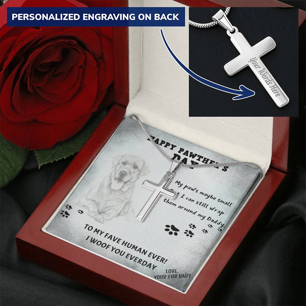 Dog Dad 6 Customize Engraved Cross Necklace