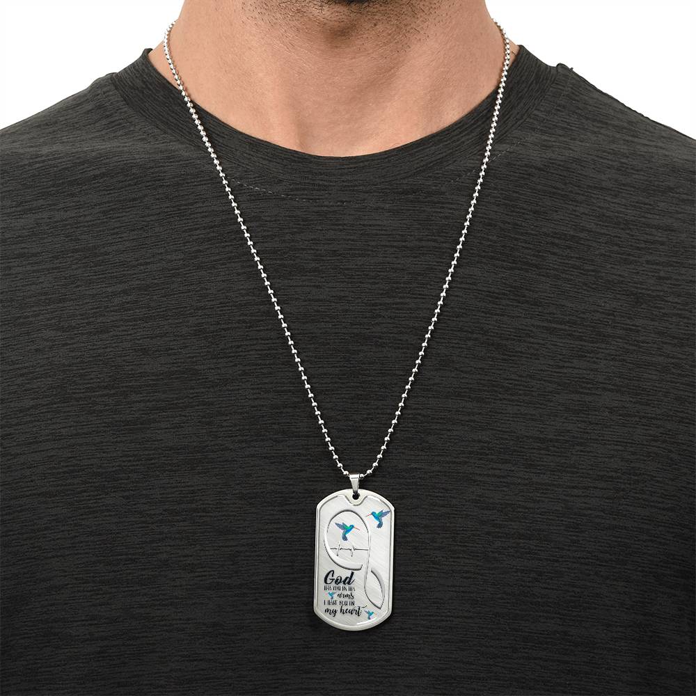 Hummingbird God Has You In His Arms Luxury Necklace - Army Tag Necklace, Dog Tag Necklace