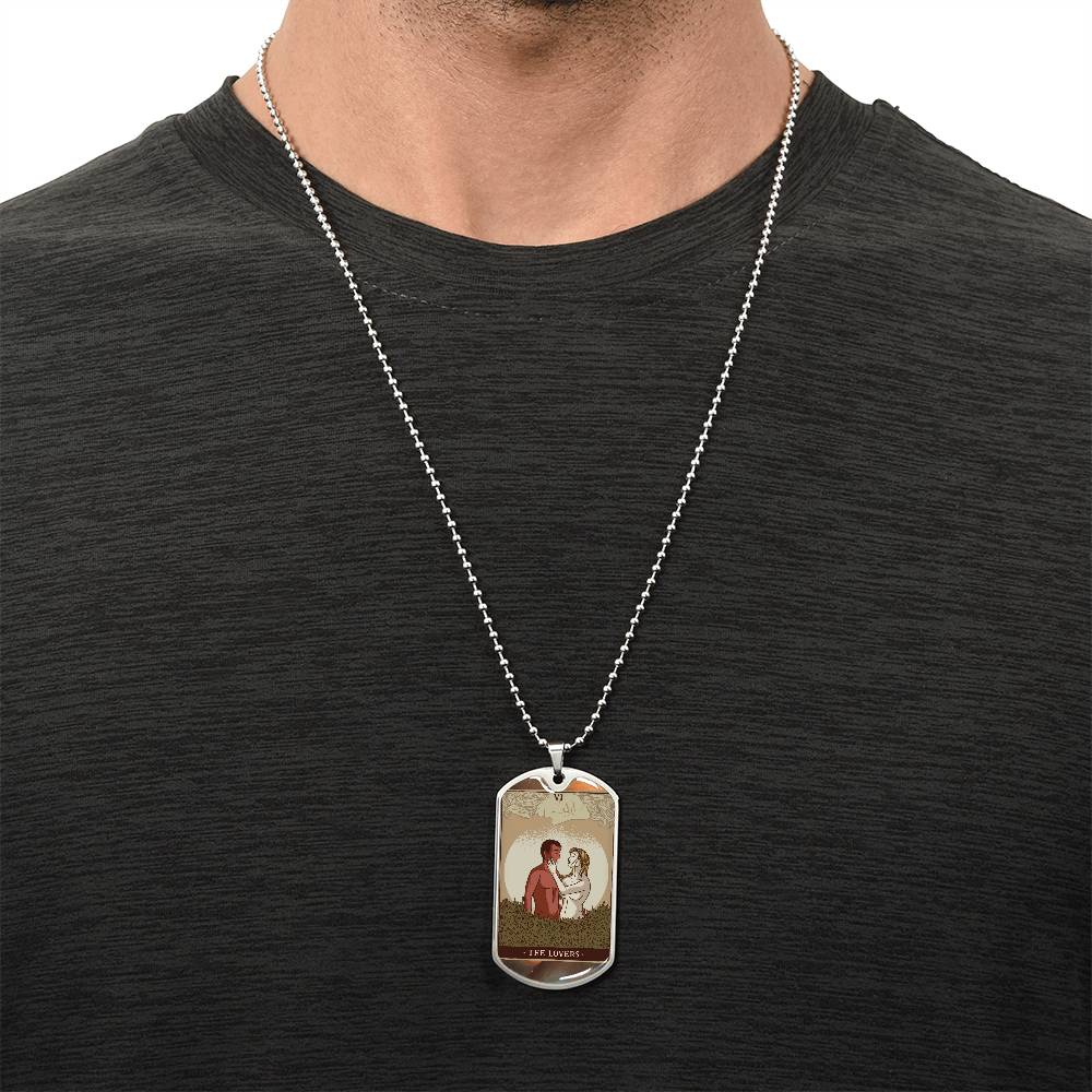 Tarot Card Necklace. Silver Or Gold. For Wiccans, Astrology, Zodiac, Spiritual, Best Friend. Boho. The Lovers Card - Army Tag Necklace, Dog Tag Necklace