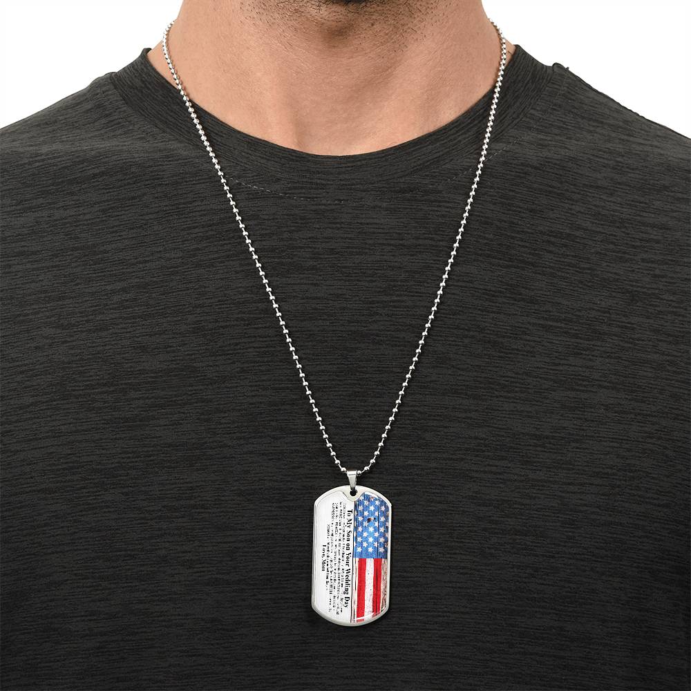 To My Son On Your Wedding Day - Gift From Mom - Army Tag Necklace, Dog Tag Necklace