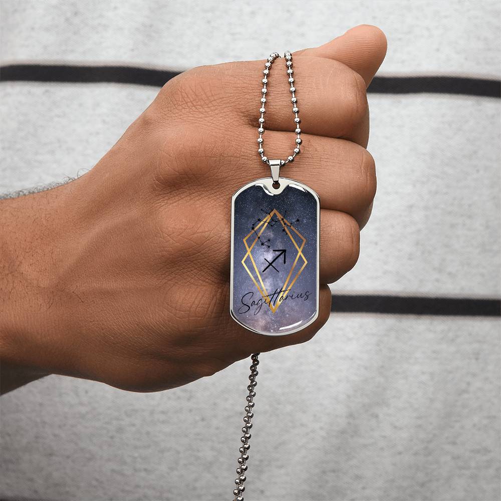Sagittarius Galaxy Personalized Dog Tag Necklace - Army Tag Necklace, Dog Tag Necklace