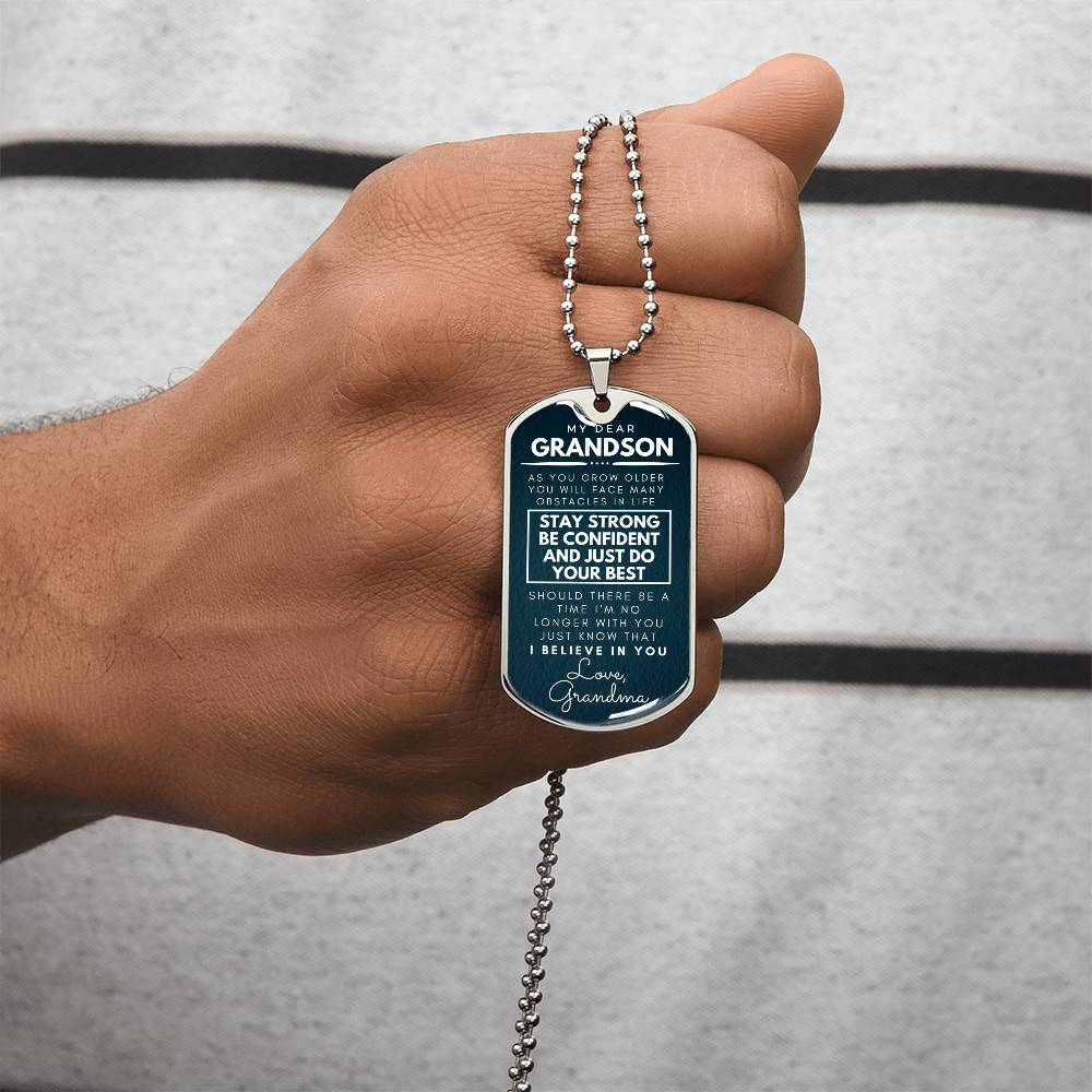 Grandson Pendant - Army Tag Necklace, Dog Tag Necklace