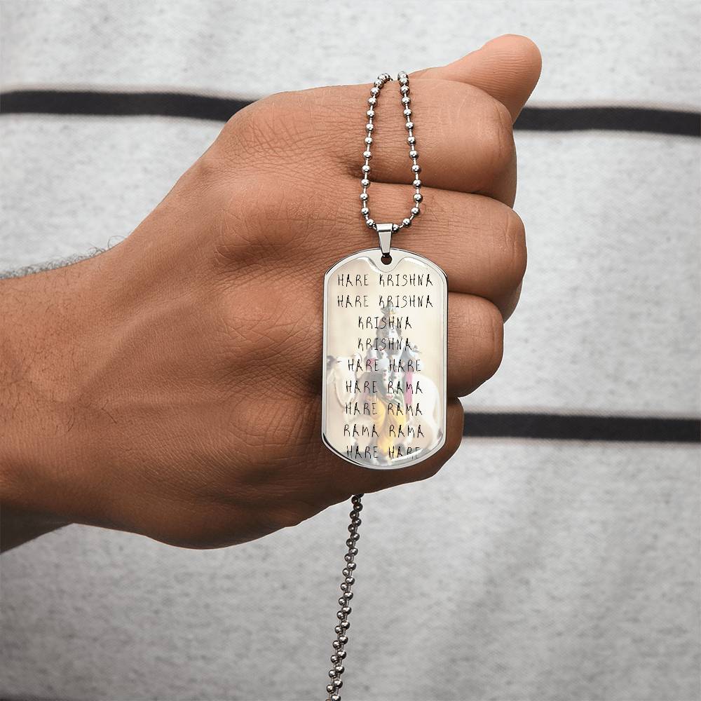 Hare Krishna Iskcon Maha - Mantra Pendant Necklace - Army Tag Necklace, Dog Tag Necklace