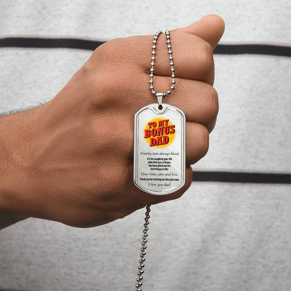 To My Bonus Dad - Lovetag - Army Tag Necklace, Dog Tag Necklace