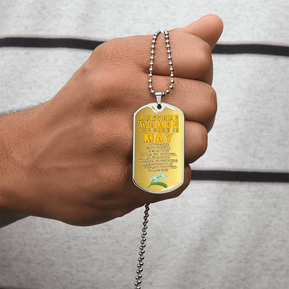 Awesome Women Are Born In May Luxury Necklace With Dog Tag Gold - Army Tag Necklace, Dog Tag Necklace