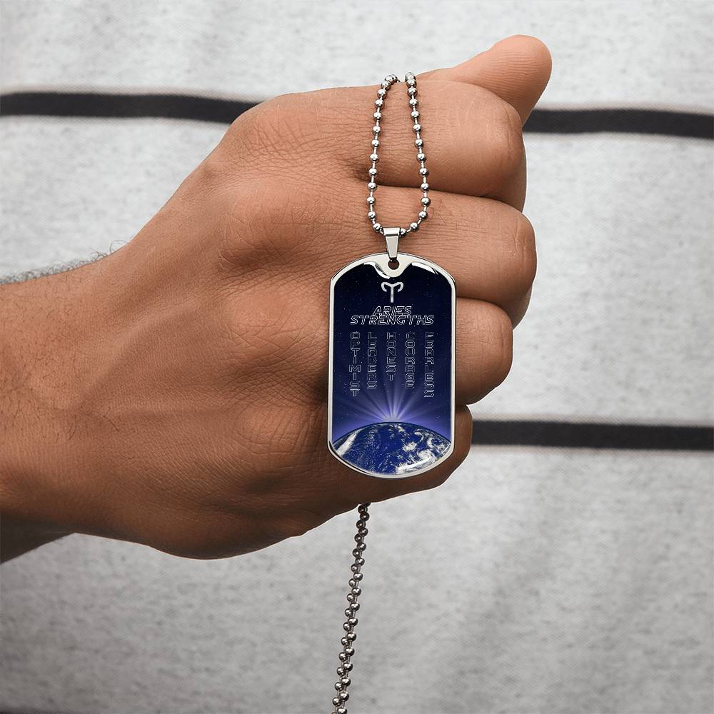 Aries Ball Chain Dog Tag Necklace - Army Tag Necklace, Dog Tag Necklace