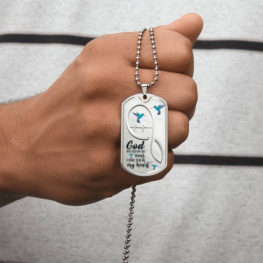Hummingbird God Has You In His Arms Luxury Necklace - Army Tag Necklace, Dog Tag Necklace