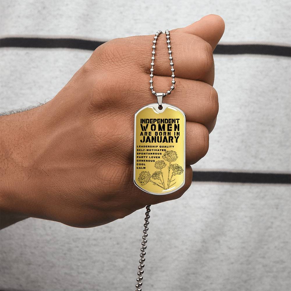 Independent Women Are Born In January Luxury Necklace With Dog Tag Gold - Army Tag Necklace, Dog Tag Necklace