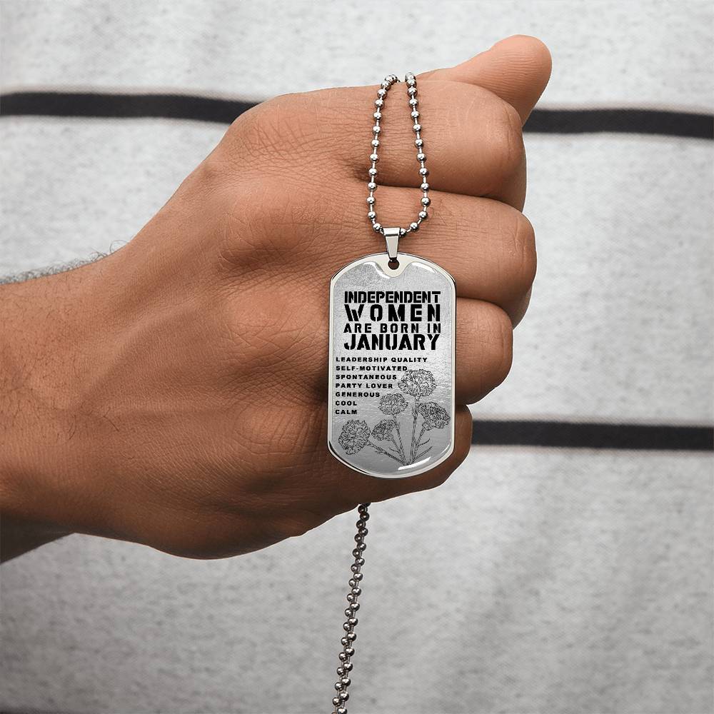 Independent Women Are Born In January Luxury Necklace With Dog Tag Silver - Army Tag Necklace, Dog Tag Necklace