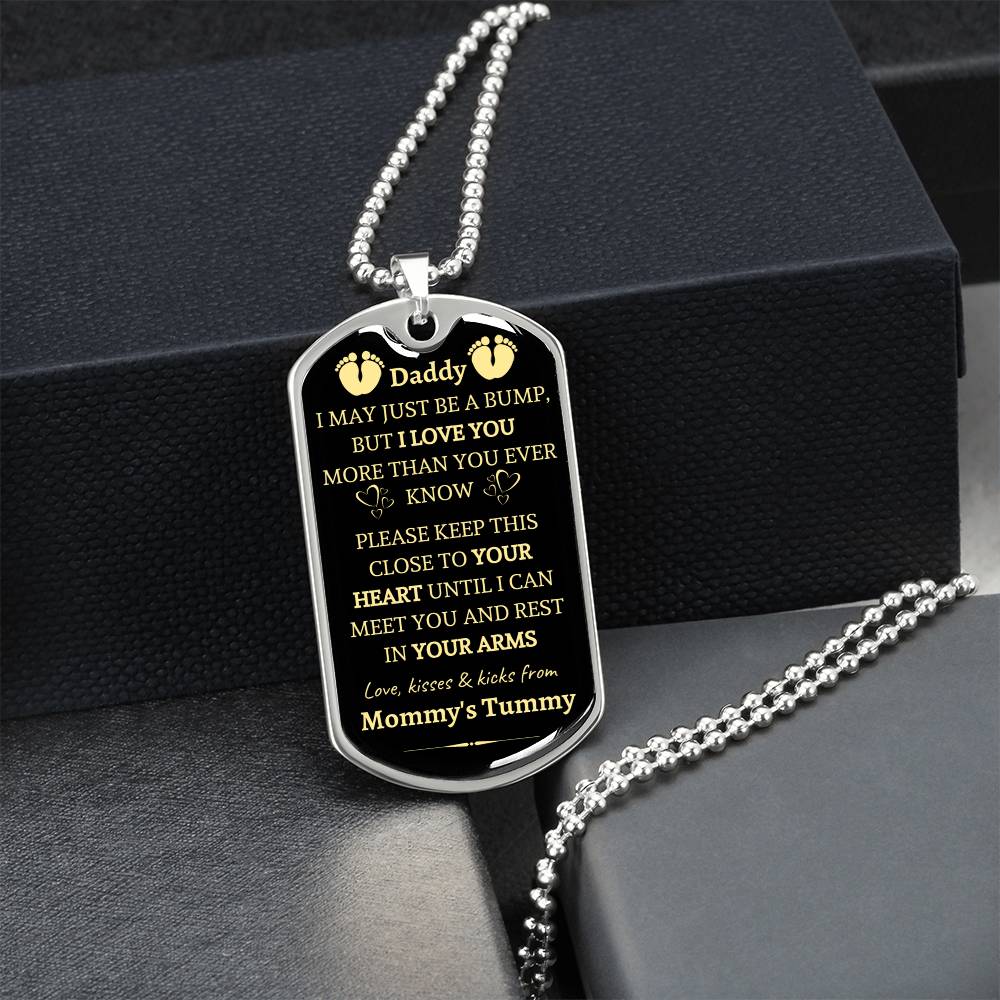 Daddy To Be, This Christmas I Am Snuggled In Mommy's Tummy Luxury Dog Tag W Engraving First Time Dad, New Dad Christmas Gift - Army Tag Necklace, Dog Tag Necklace