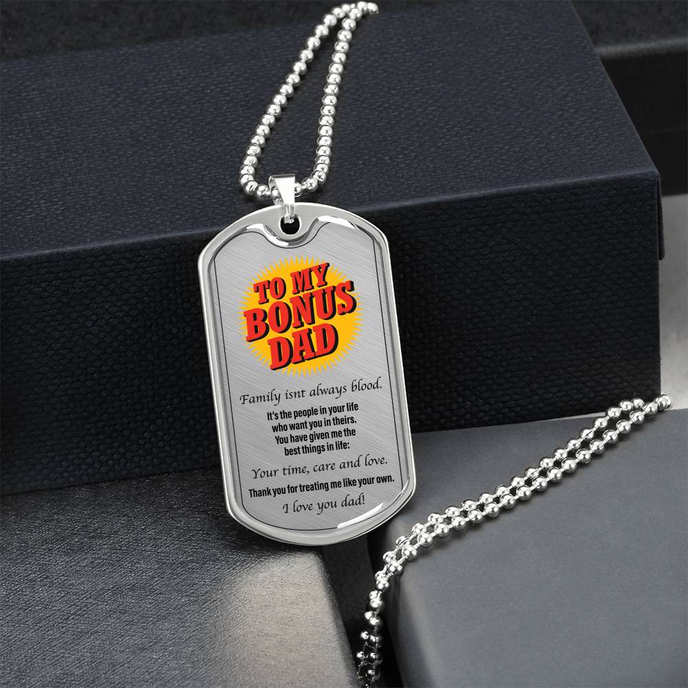To My Bonus Dad - Lovetag - Army Tag Necklace, Dog Tag Necklace