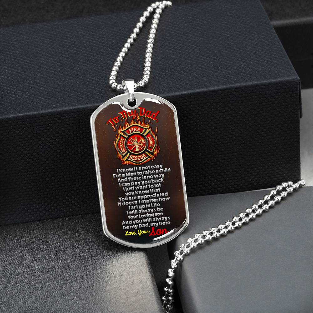 Firefighter's Dad - Premium Dog Tag From Son - Army Tag Necklace, Dog Tag Necklace