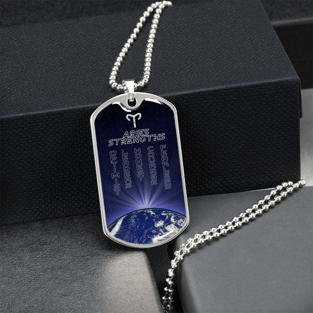 Aries Ball Chain Dog Tag Necklace - Army Tag Necklace, Dog Tag Necklace