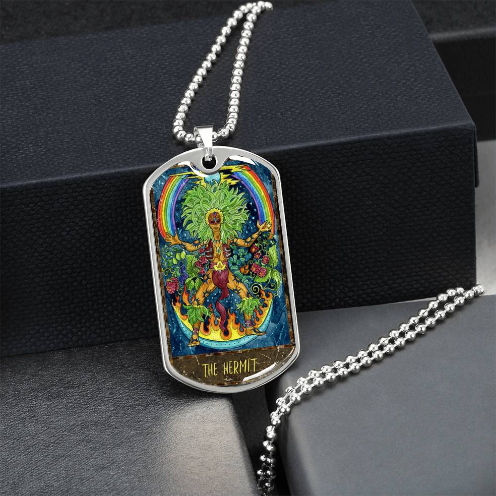 Tarot Card Necklace. Silver Or Gold. For Wiccans, Astrology, Zodiac, Spiritual, Best Friend. Boho. The Hermit - Army Tag Necklace, Dog Tag Necklace