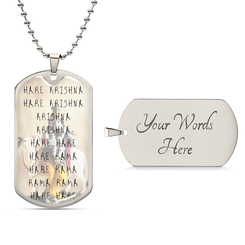 Lord Krishna Necklace - Spiritual Things - Hare Krishna Necklace - Hinduism Necklace - Krishna Matra Necklace - Beaded Necklaces - Army Tag Necklace, Dog Tag Necklace
