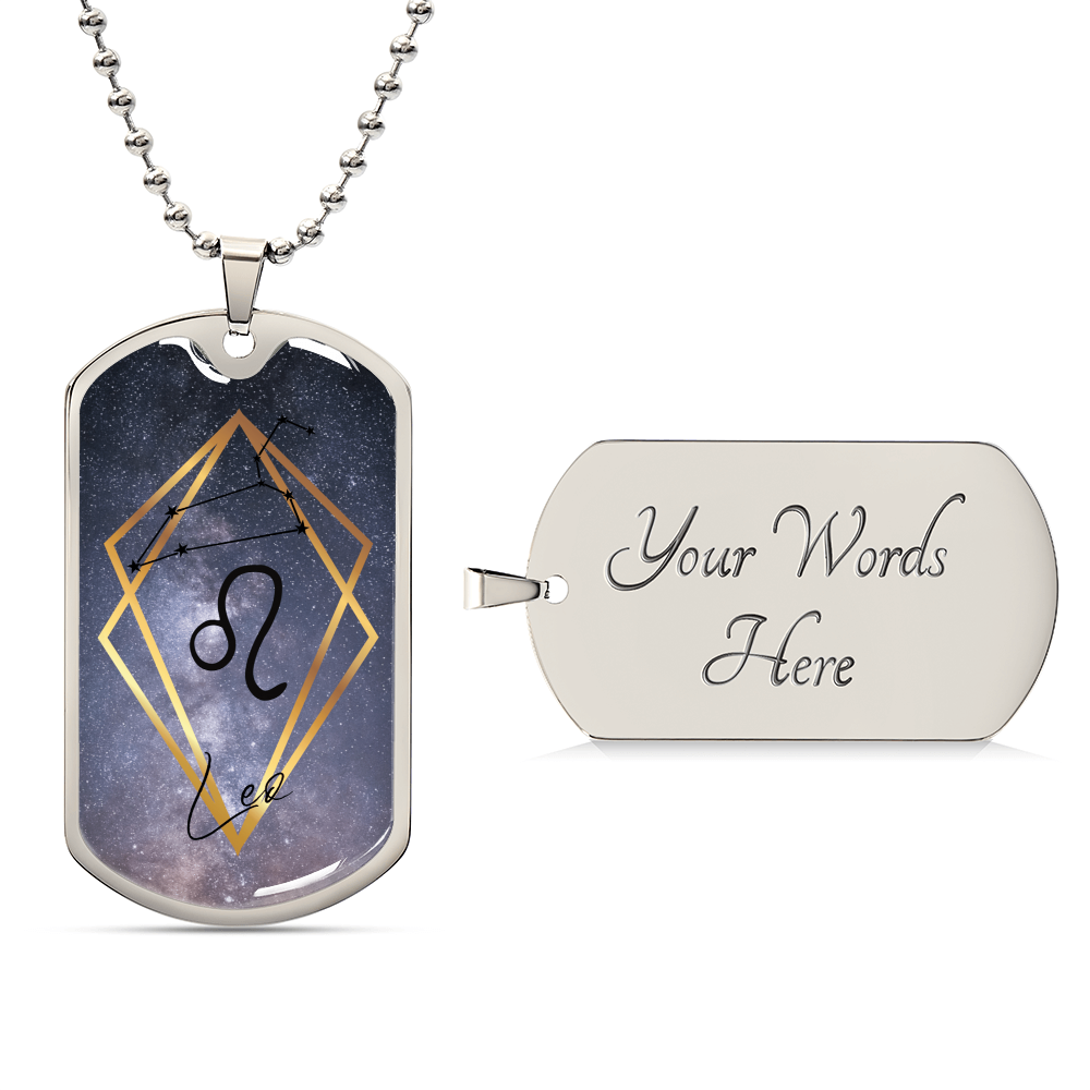 Leo Galaxy Dog Personalized Tag Necklace - Army Tag Necklace, Dog Tag Necklace