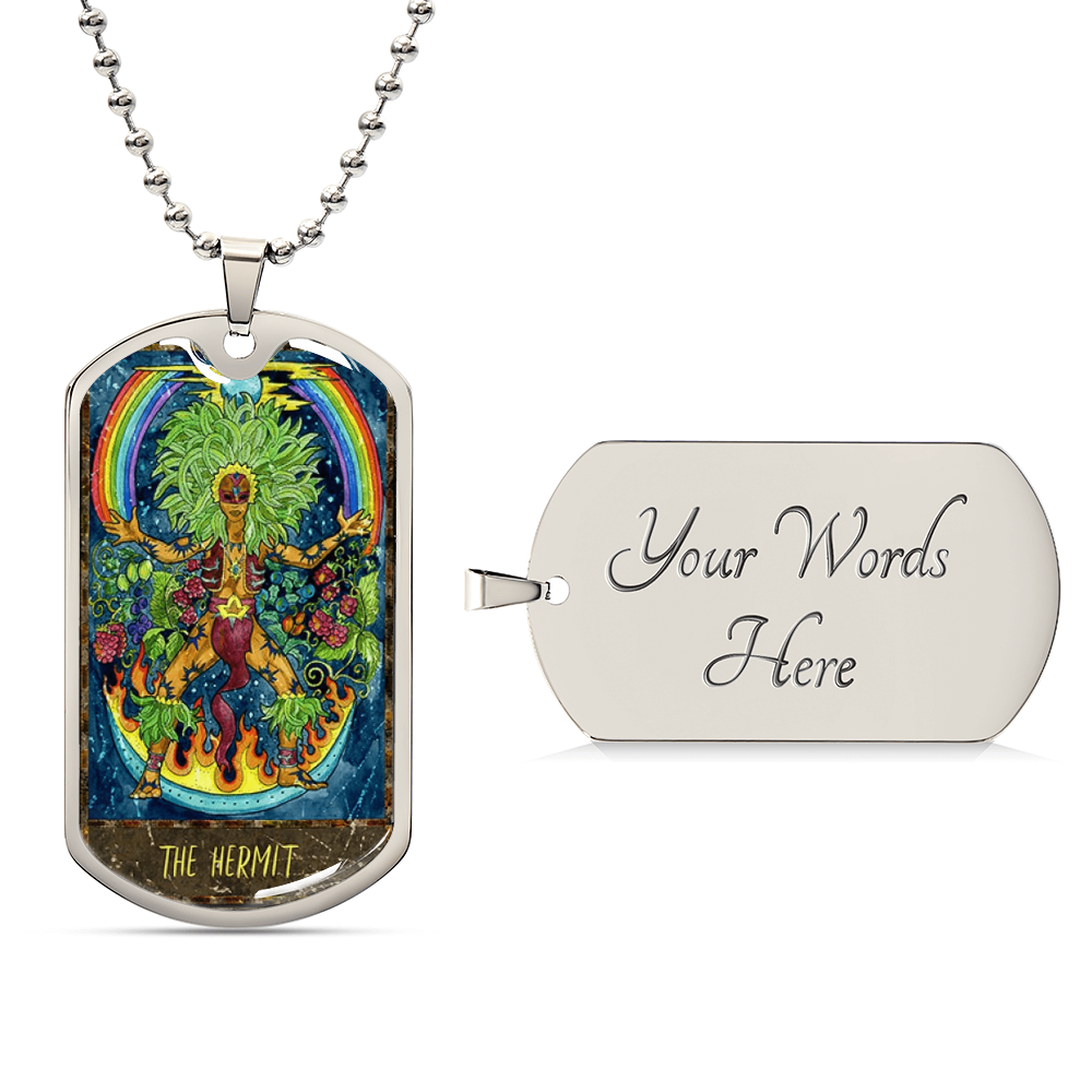 Tarot Card Necklace. Silver Or Gold. For Wiccans, Astrology, Zodiac, Spiritual, Best Friend. Boho. The Hermit - Army Tag Necklace, Dog Tag Necklace