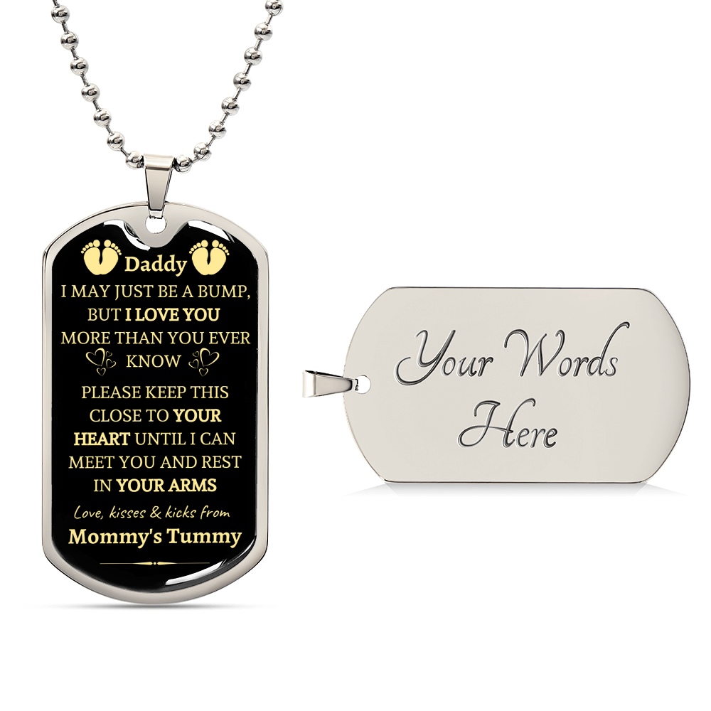 1St Fathers Day Gifts - Dad To Be Gifts - First Fathers Day Gifts - New Dad Gifts - Announcement Necklace Idea - From Bump - Army Tag Necklace, Dog Tag Necklace