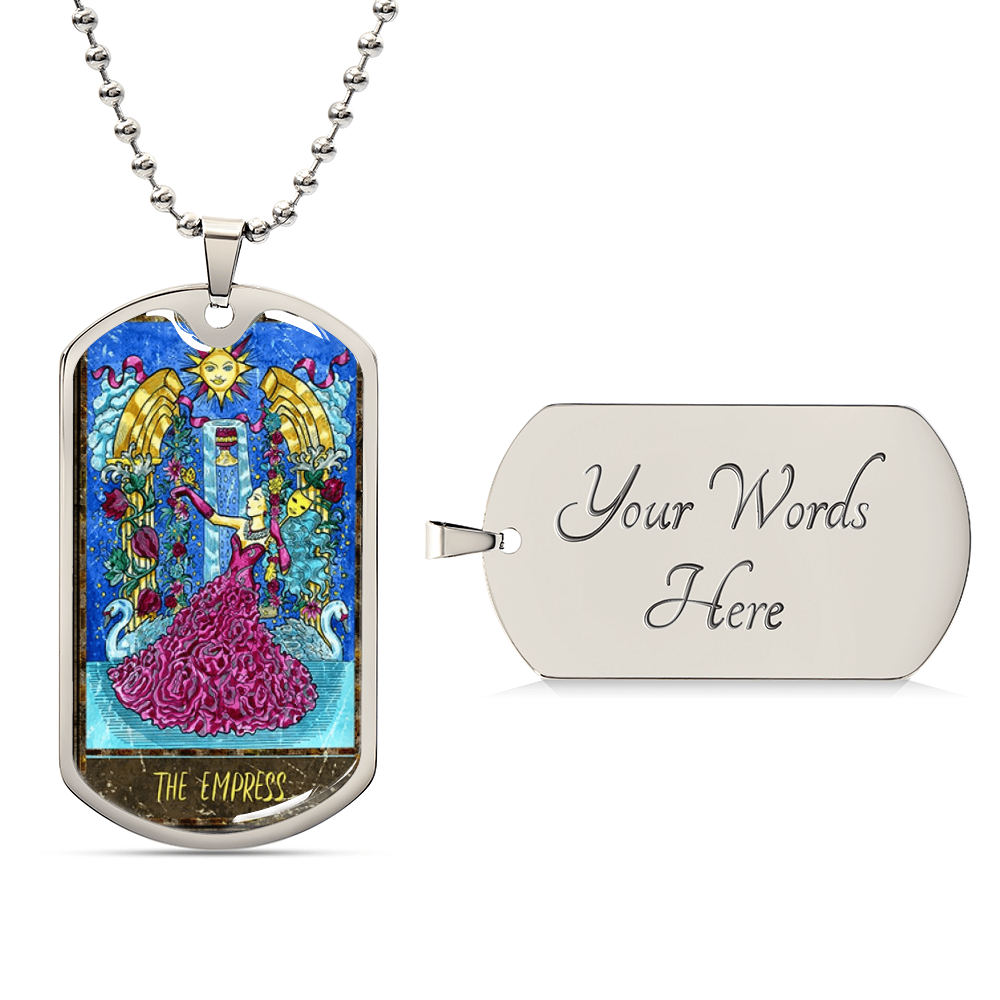 Tarot Card Necklace. Silver Or Gold. For Wiccans, Astrology, Zodiac, Spiritual, Best Friend. Boho. The Empress Card - Army Tag Necklace, Dog Tag Necklace
