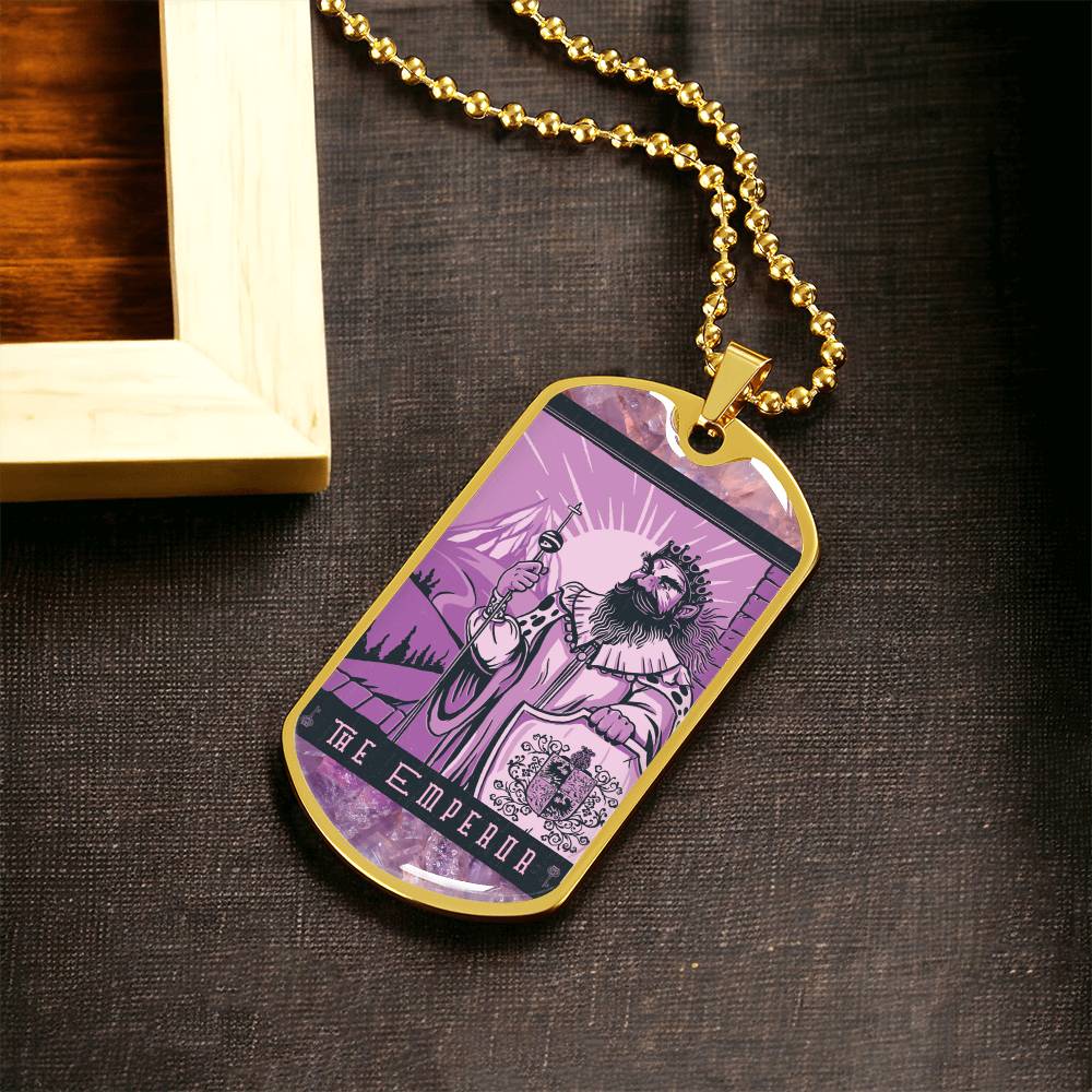 Tarot Card Necklace. Silver Or Gold. For Wiccans, Astrology, Zodiac, Spiritual, Best Friend.  Boho. The Emperor Card - Army Tag Necklace, Dog Tag Necklace