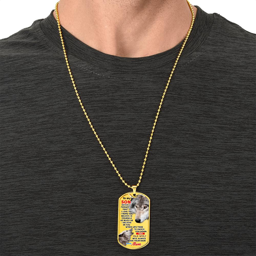 Gift For Son - Gift From Mother - Wolf Mom Gift - Wolf Lover Gift - Gift For Son From Mom - Son's Birthday Gift - Mother Son Gift - Army Tag Necklace, Dog Tag Necklace