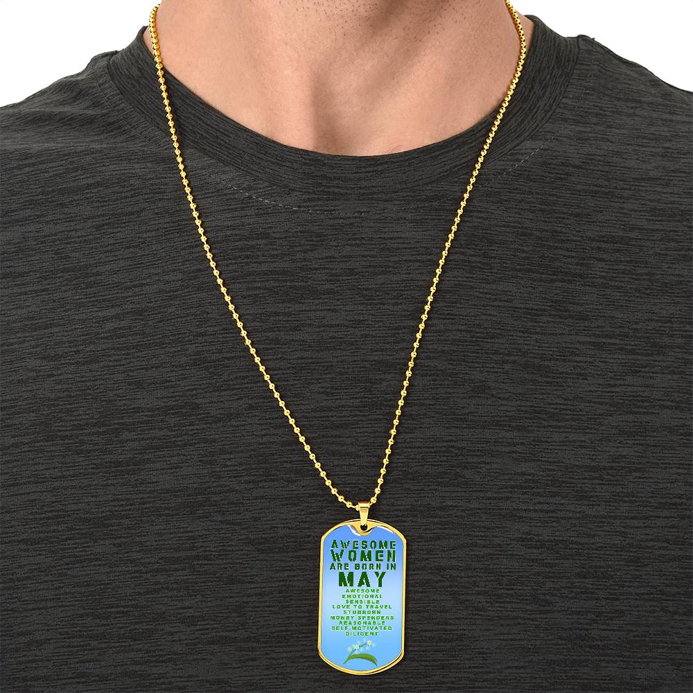 Awesome Women Are Born In May Luxury Necklace With Dog Tag Blue - Army Tag Necklace, Dog Tag Necklace