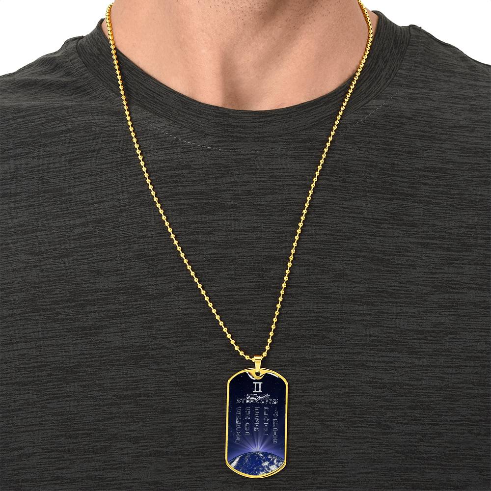 Gemini Ball Chain Dog Tag Necklace - Army Tag Necklace, Dog Tag Necklace