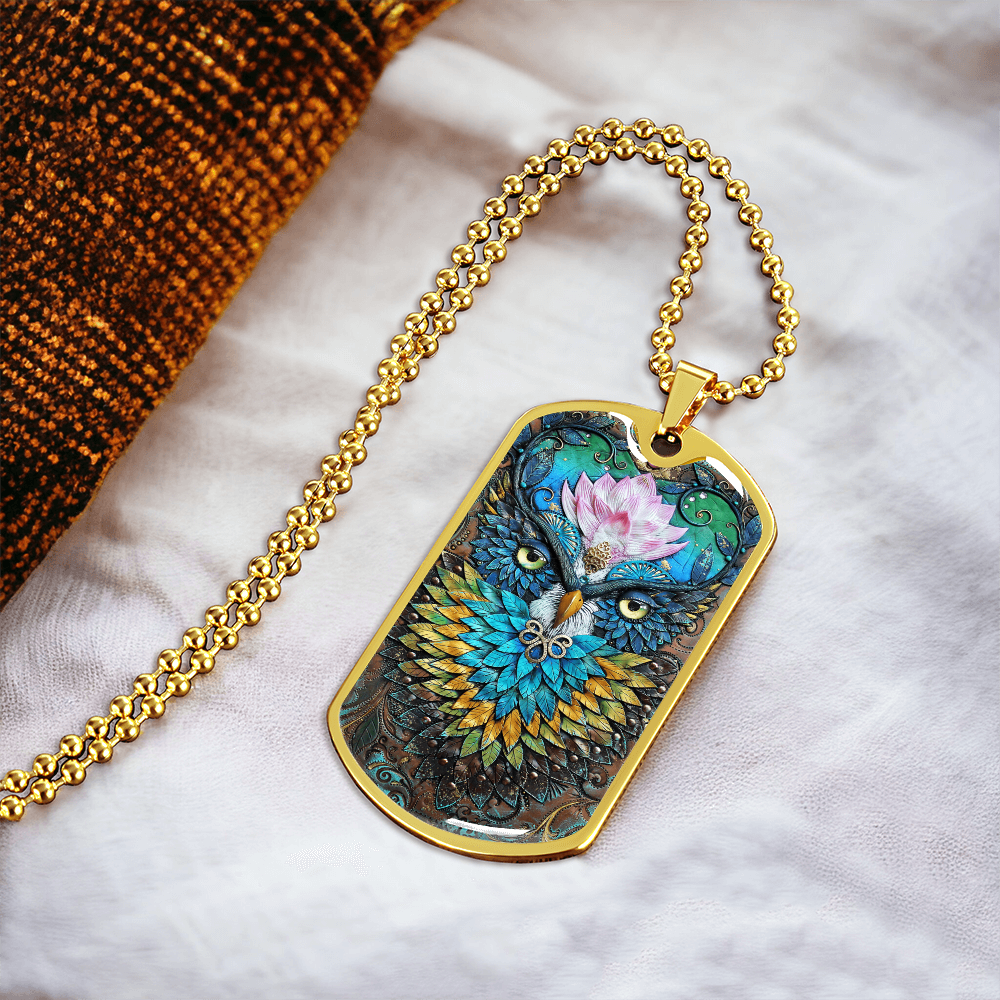 Mysterious Owl Pendant Necklace - Army Tag Necklace - Army Tag Necklace, Dog Tag Necklace