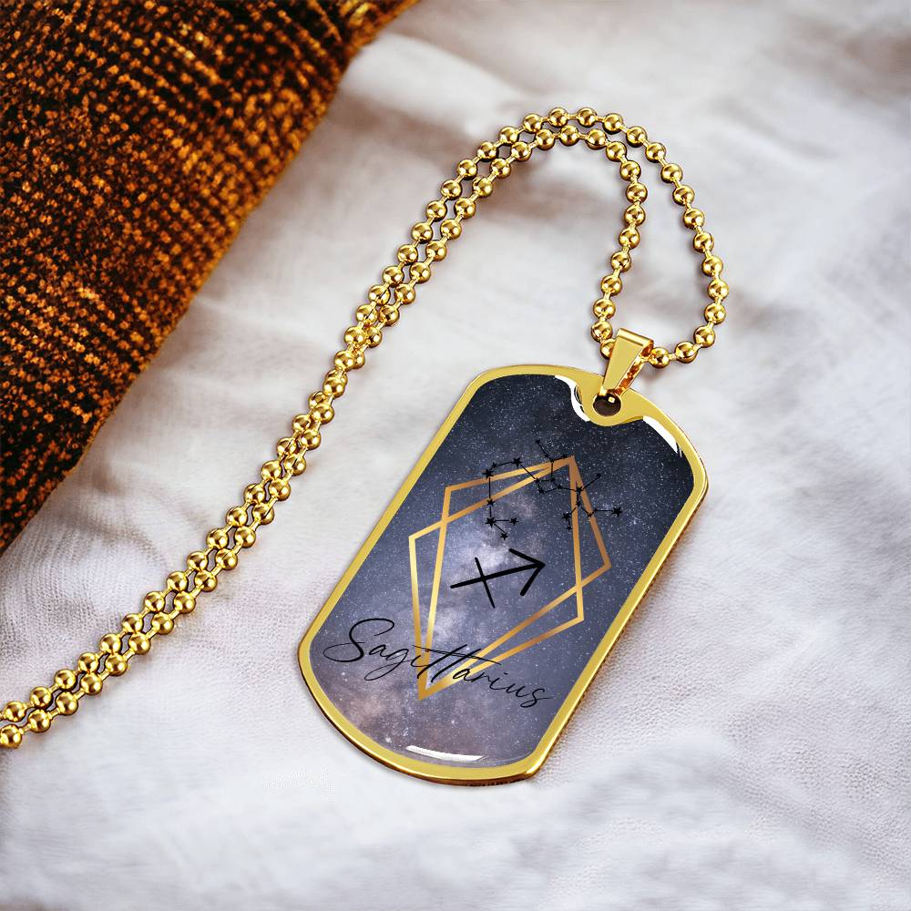 Sagittarius Galaxy Personalized Dog Tag Necklace - Army Tag Necklace, Dog Tag Necklace