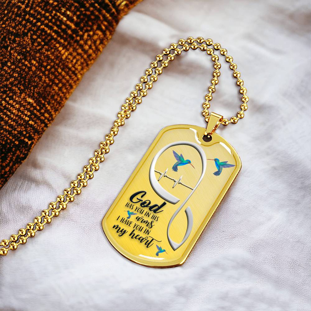 Christian, Forever In My Heart, Sympathy Gift, Grief Gift, God Has You In His Arms I Have You In My Heart, Memorial Necklace - Army Tag Necklace, Dog Tag Necklace