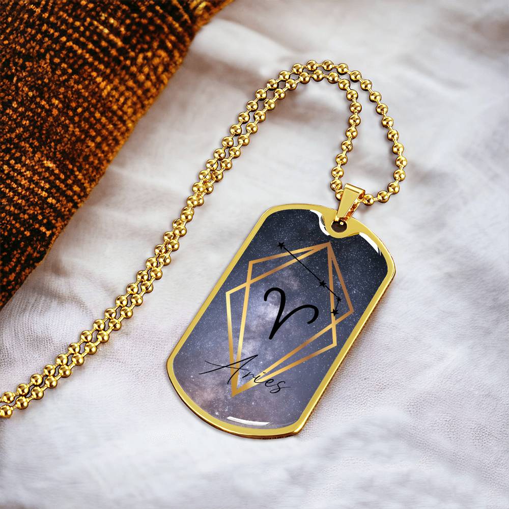 Aries Galaxy Dog Tag Personalized Necklace - Army Tag Necklace, Dog Tag Necklace