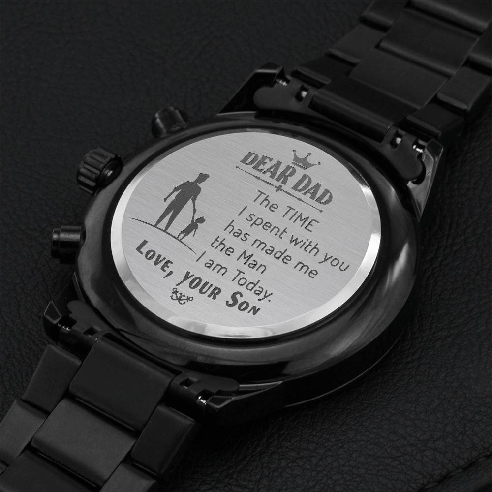 Father's Day Engraved Chronograph Watch Father Made Me The Man I Am Today Watch For Dad Best Father's Day Gift Engraving Chronograph Watch
