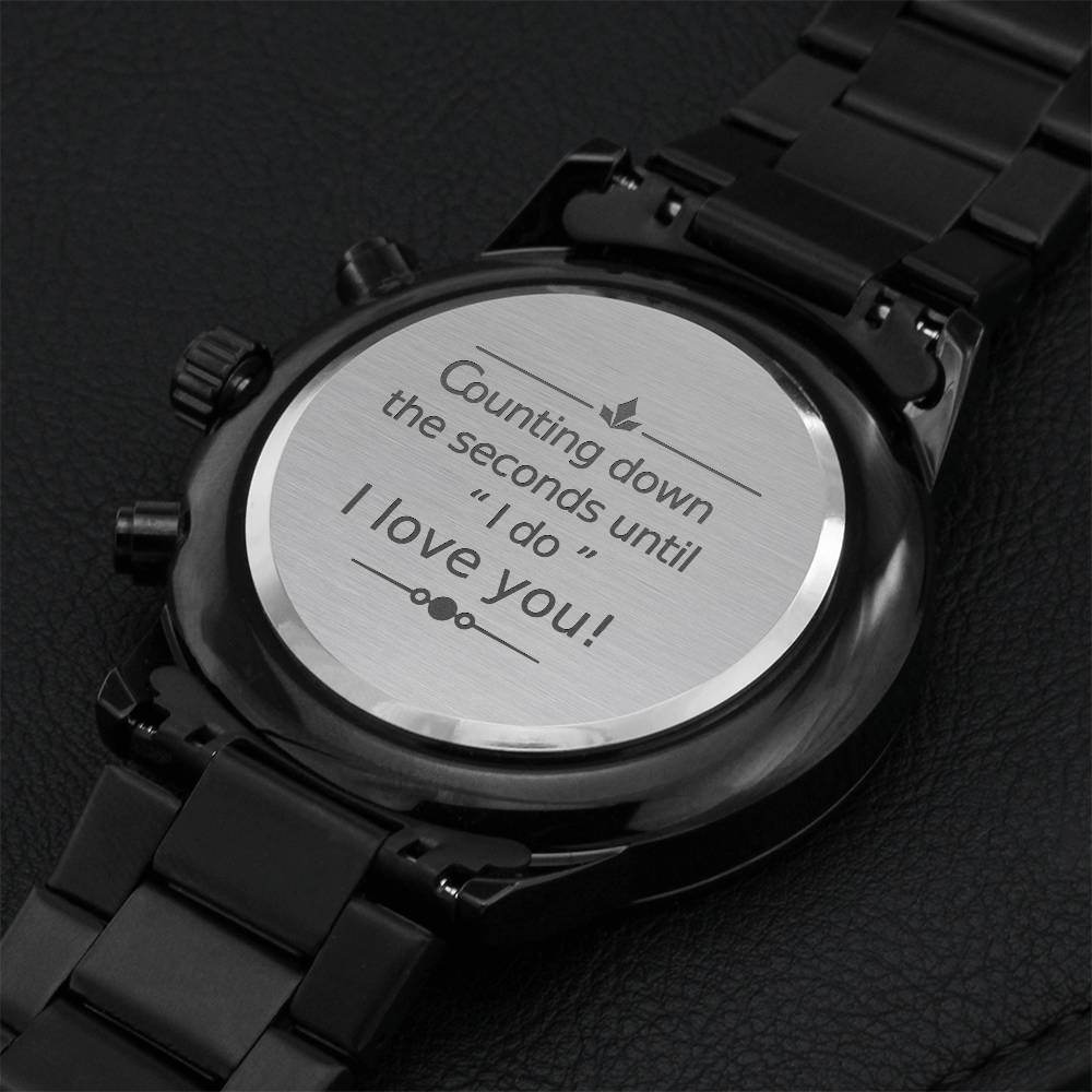 Customize Watches For Him Black Chronograph Engraving Chronograph Watch