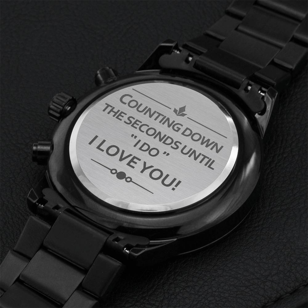 Custom Mens Watches Black Waterproof Engraved Customize Text Quotes Sayings With Luxury Wood Box Gifts Engraving Chronograph Watch